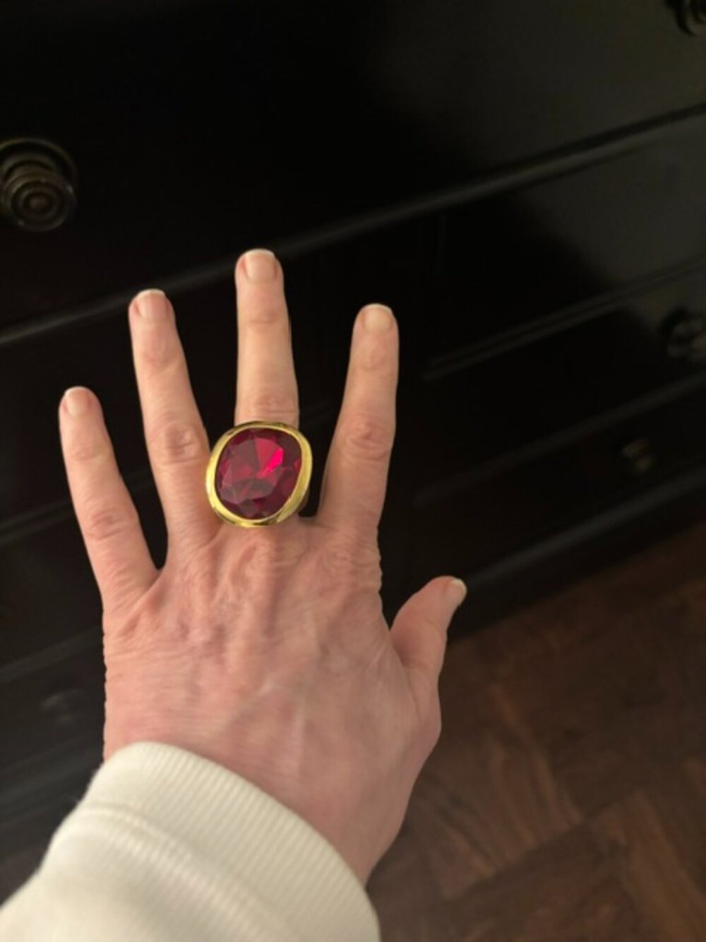Gold-Tone Ring with Rich Red Gemstone – Women's Statement Ring